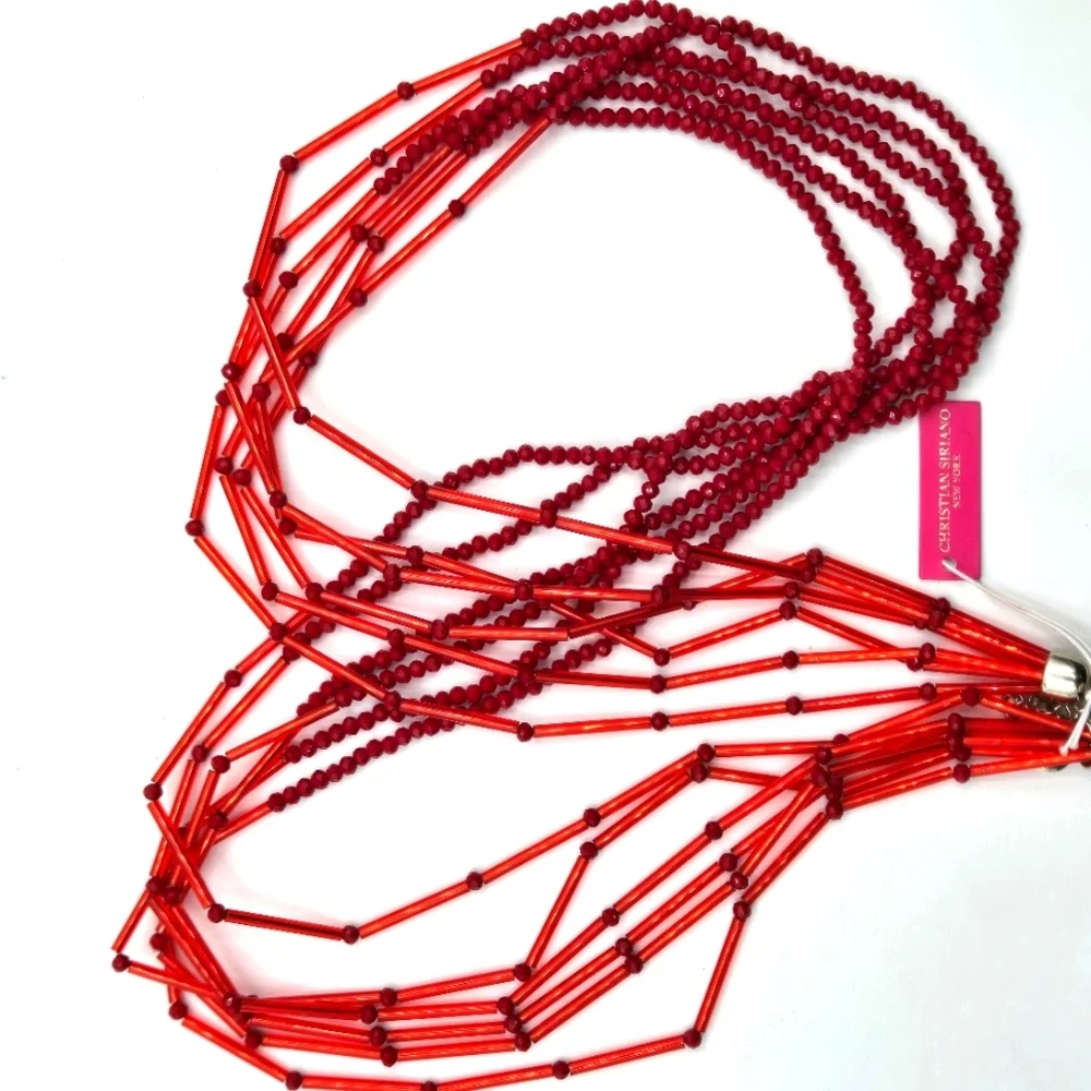 CHRISTIAN SIRIANO NWT Red Glass Beaded Multistrand Necklace